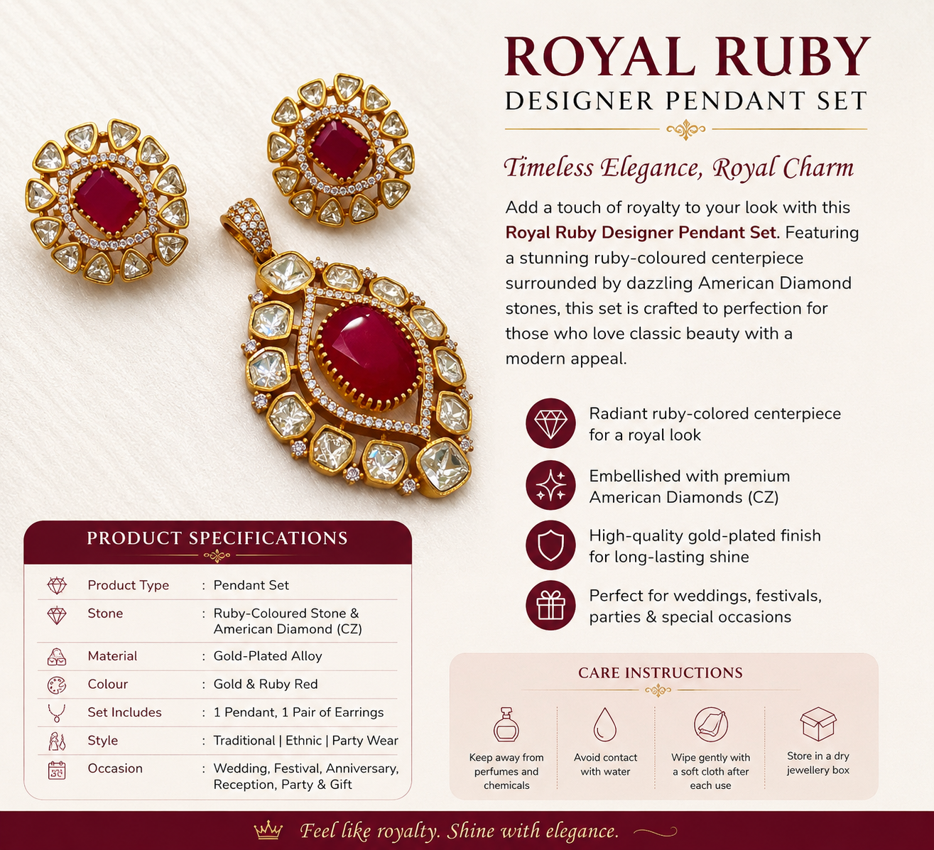 Royal Ruby Designer Pendant Set - Image 2