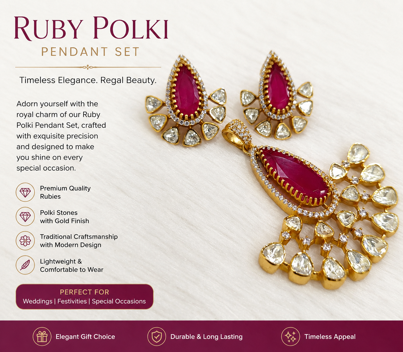 Ruby Polki Pendant Set - Image 2