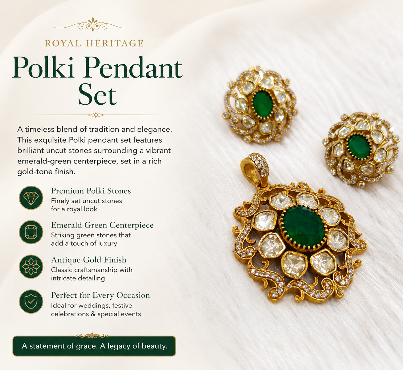 Emerald Green mossainate Pendant Set - Image 2