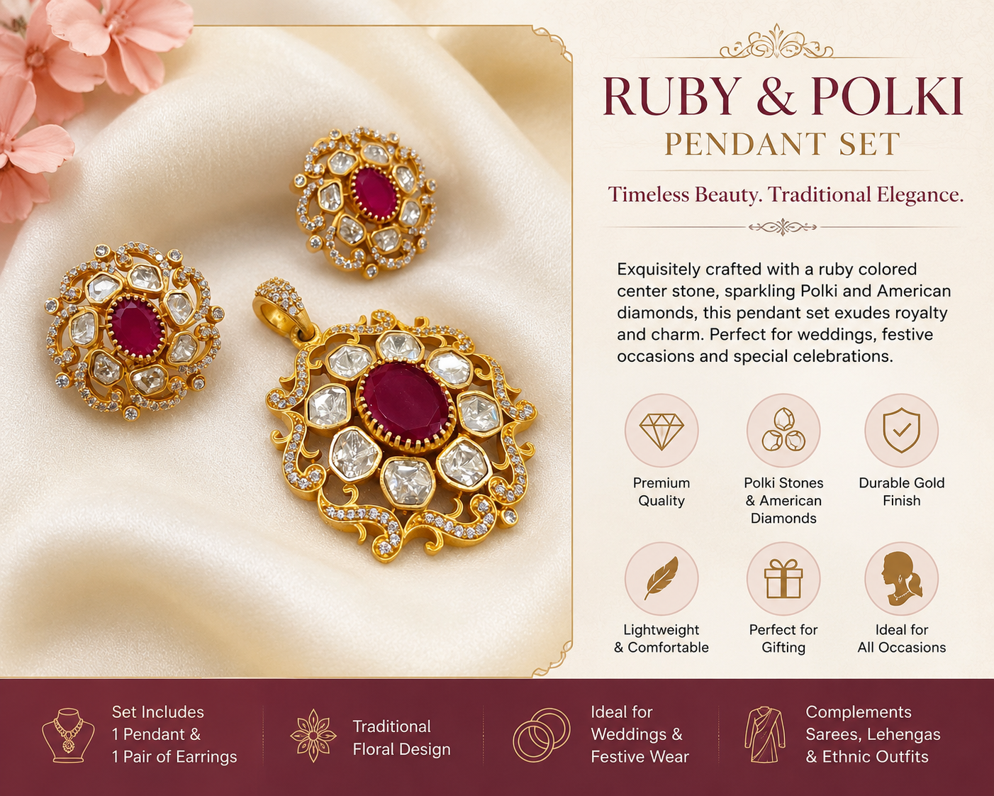 Ruby & mossainate Pendant Set - Image 2