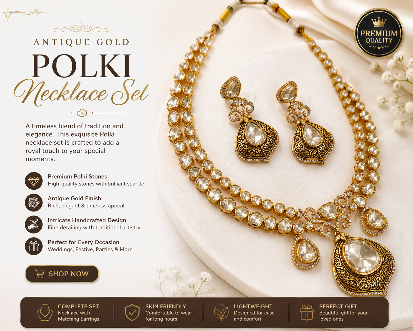 Antique Gold MOSSAINATE Necklace Set with Matching Earrings - Image 2