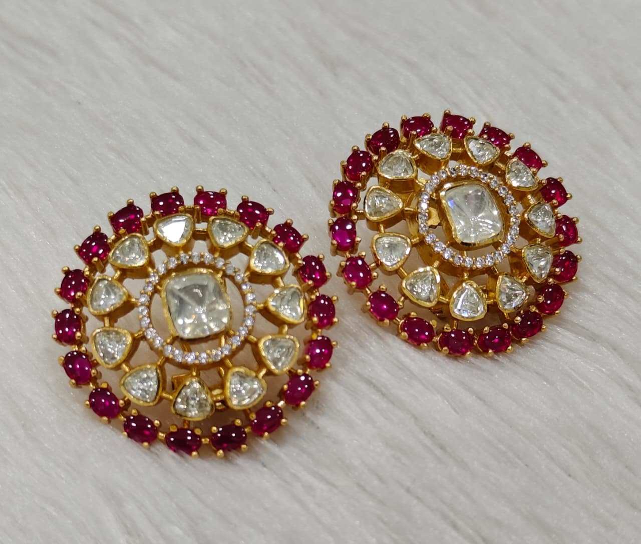 Ruby Blossom Polki Stud Earrings