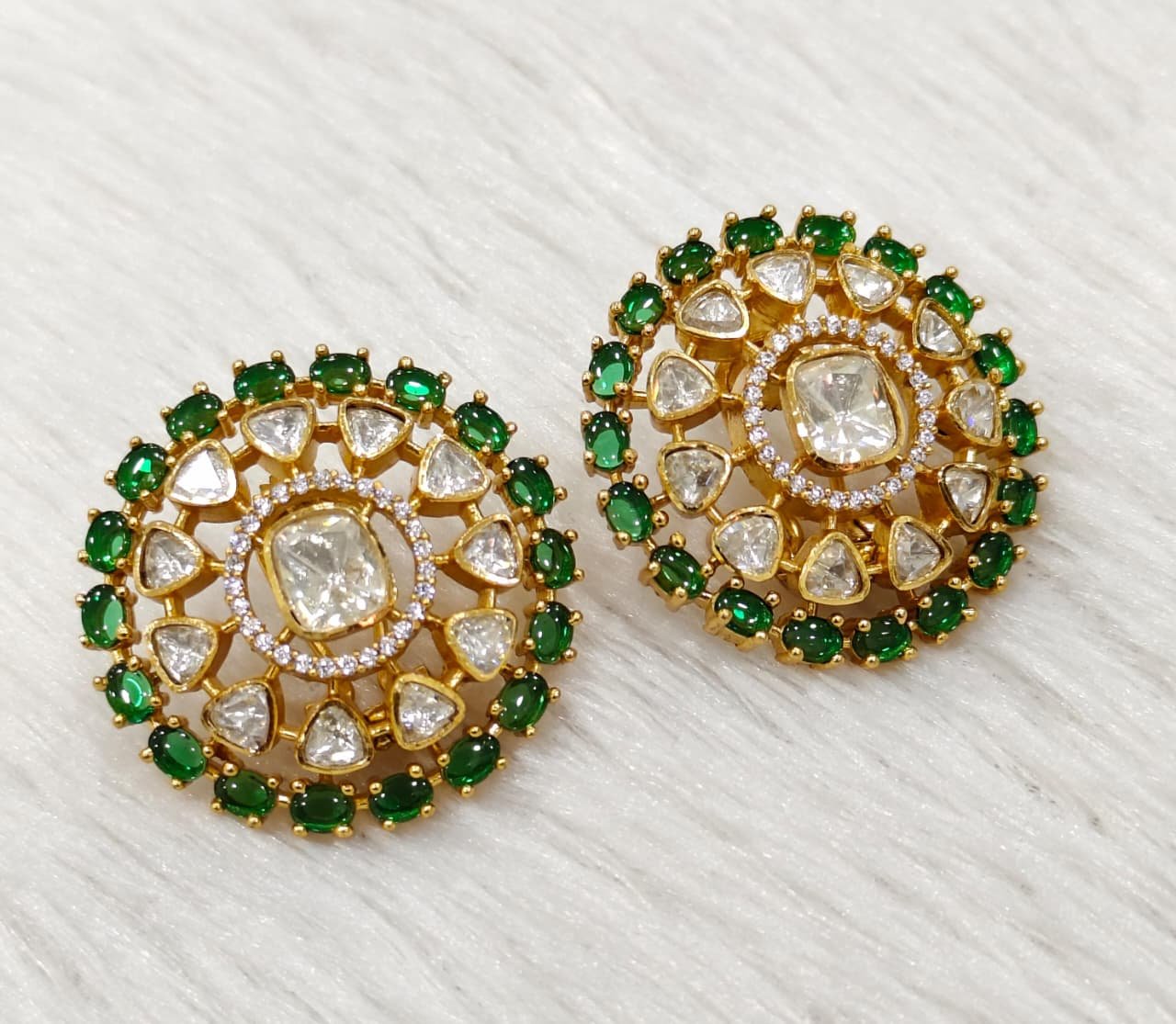 GREEN Blossom Polki Stud Earrings