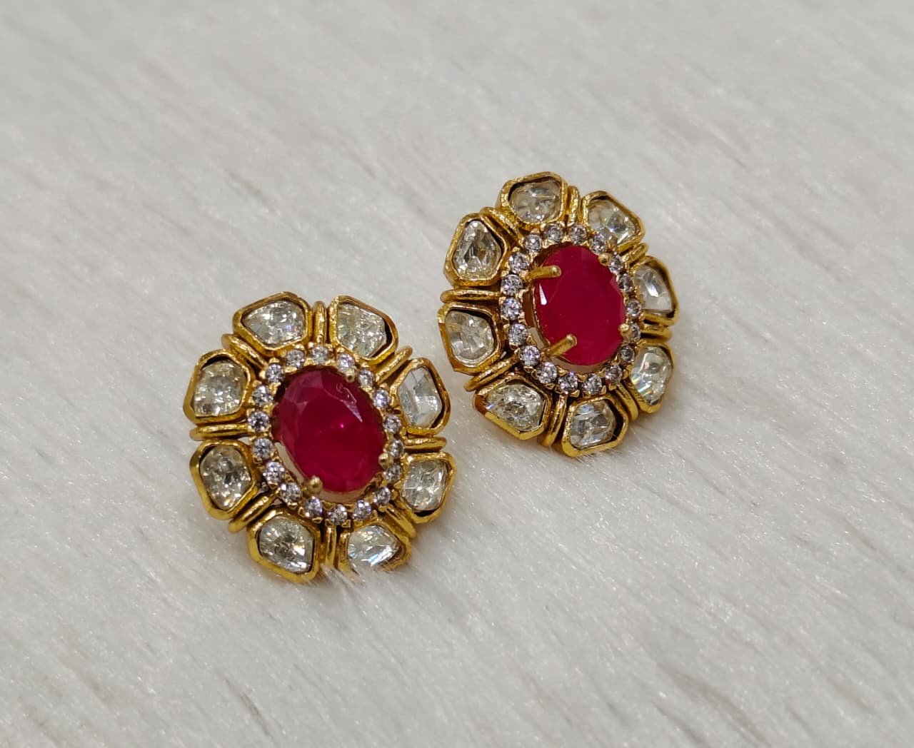 Royal Ruby Floral MOSSAINATE Stud Earrings