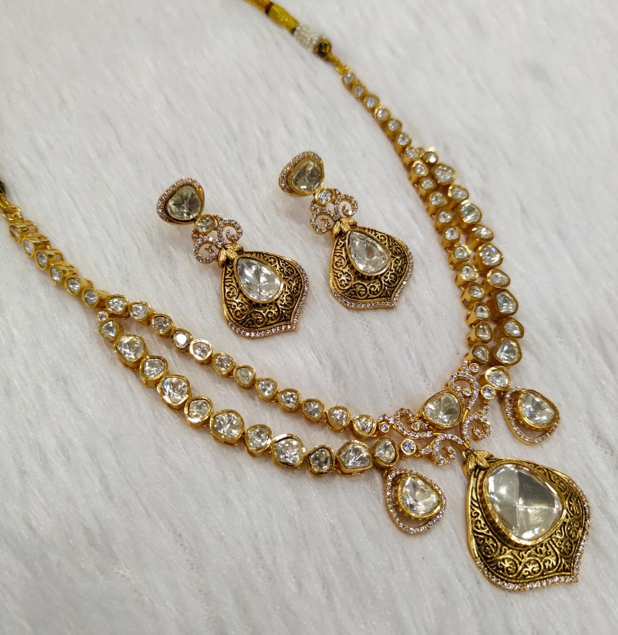 Antique Gold MOSSAINATE Necklace Set with Matching Earrings
