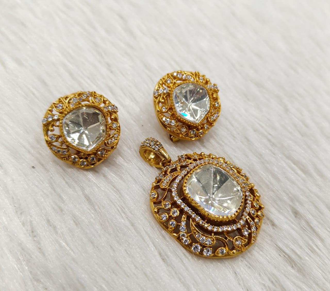 Luxury MOSSAINATE Pendant Set – Gold Plated with American Diamonds