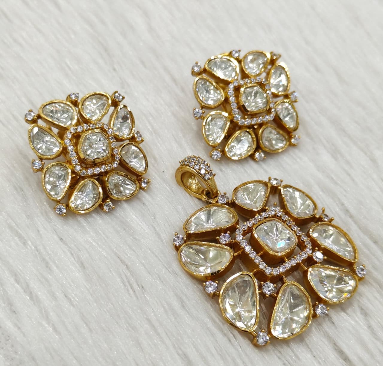 Luxury MOSSAINATE Pendant Set – Gold Plated with American Diamonds