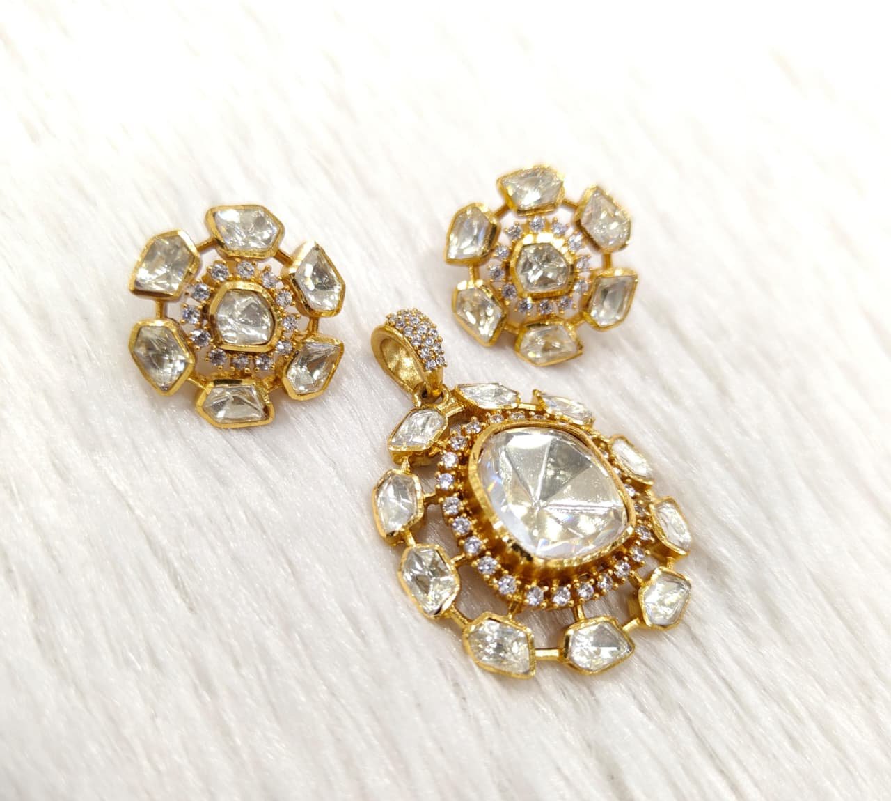 Luxury MOSSAINATE Pendant Set – Gold Plated with American Diamonds